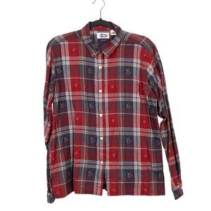 Plaid Button Up Shirt XL Womens VTG Red Blue Western Cotton Flannel Fire India